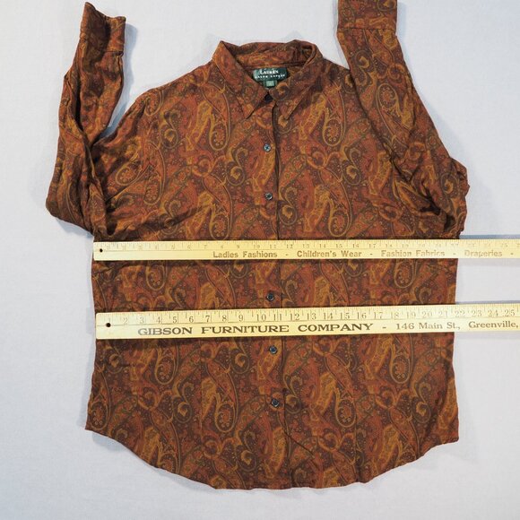 Lauren Ralph Lauren Shirt Womens 1X Brown Button Wool Rayon Retro Granny Cottage - Picture 4 of 8